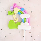 HULIANFU Rainbow Cake Topper Star Cloud Cupcake Decor Sofa Clay Cake Decor Baby Shower One 1st Happy Birthday Party Decor Kids Girl Boy