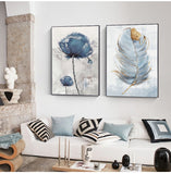 HULIANFU Scandinavian Flower Canvas Art Abstract Painting Print Feather Decoration Picture for Living Room Nordic Home Decor Wall Poster