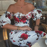 hulianfu Women Short Sleeve Floral Print Lace Trim Midi Dress Bodycon Sexy Party Dress