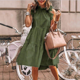 Hulianfu Fashion Ruffles Collar White Loose Beach Woman Dress Summer Casual Boho Sleeveless Big Hem Ladies Dresses For Women Robe