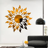 HULIANFU Sun Mirror Wall Sticker DIY Sun Flower Self Adhesive 3D Wall Decal Removable Mural Wallpaper for TV Background Art Home Decor