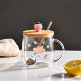 HULIANFU Novelty 3d Lid Cartoon Strawberry Cute Water Glass Transparent Milk Juice Drinkware Cup Mug Drinking Borosilicate Glasses Coffee