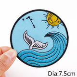 HULIANFU Van Gogh Embroidered Patches on Clothes DIY Cartoon Wave Applique Clothing Thermoadhesive Patches for Clothing DIY