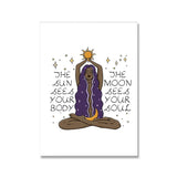 HULIANFU Nordic Style Feminine Posters and Prints Female Celestial Wall Art Sun Moon Body Soul Wall Pictures for Living Room Home Decor