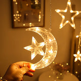 HULIANFU Star Moon Led Curtain Garland String Light Eid Mubarak Ramadan Decoration Islam Muslim Party Decor Eid Al Adha Gift Eid Mubarak