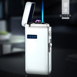 HULIANFU New Windproof Metal Dual Plasma Arc Lighter Jet USB Torch Lighter Gas Electric Butane Chargeable Pipe Cigar Lighter Gadgets