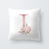 HULIANFU Pink Letter Decorative Floral Pillow Gold Alphabet Cushion for Sofa Polyester Pillowcase Decoration Salon