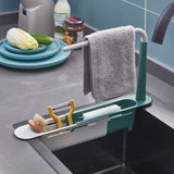 HULIANFU Telescopic Sink Shelf Kitchen Sinks Organizer Soap Sponge Holder Sink Drain Rack Storage Basket Kitchen Gadgets Accessories Tool