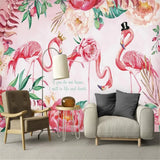 HULIANFU milofi factory custom wallpaper mural 3d nordic flamingo flower plant background wallpaper mural