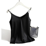 Spaghetti Strap Top Women Halter V Neck Basic White Cami Sleeveless Satin Silk Tank Tops Women'S Summer Camisole Plus Size
