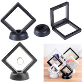 HULIANFU Square 3D Floating Jewelry Coin Display Frame Holder Box Case Stand Home Decorations  Jewelry Display Stand Ring Pendant Holder
