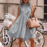 Hulianfu Fashion Ruffles Collar White Loose Beach Woman Dress Summer Casual Boho Sleeveless Big Hem Ladies Dresses For Women Robe