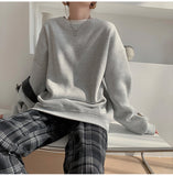 Spring Fleece Thick Sweatshirt Vintage Solid Warm O Neck Pullover Grey Brown Lady New All-match Hooded Autumn Women Coat