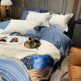 HULIANFU Marble printed Duvet cover Modern Art Abstract 1000TC Egyptian Cotton Soft Bedding Sets 1Duvet Cover+1Bed Sheet+2Pillow Shams