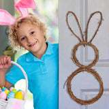 HULIANFU New Easter Bunny Wreath Decoration DIY Folded Rattan Wreath Base Easter Decorations For Home Handmade Rabbit Farmhouse Decor
