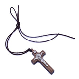 HULIANFU Retro Jesus Cross Necklace Wood Metal Pendant Jewelry Men Women Catholic Religious Christian Charm Gift High Quality