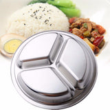 HULIANFU Stainless Steel Dinner Plate 3 Sections Round Divided Dish Children Fruit Snack Tray Baby Bowls Kitchen Tableware Dia 22/24/26cm