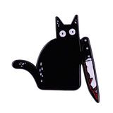 HULIANFU Slayer cat knife kitty Bloody Black Knifecat Enamel Pin spooky dark art brooches for clothes decor