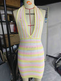 Hulianfu Sexy Women Knitted Bodycon Dresses Y2K Elegant Lady Chic Women Sleeveless Sleeveless Halter Bandage Dress Beach Vacation Clothes