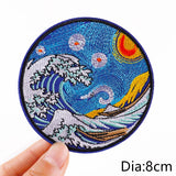 HULIANFU Van Gogh Embroidered Patches on Clothes DIY Cartoon Wave Applique Clothing Thermoadhesive Patches for Clothing DIY