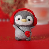 HULIANFU Unfinished Felt Kit  New Latest Funny Festive Christmas New Year Penguin Wool Needle Felt Kit Package DIY Handmade Doll Toy