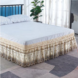 HULIANFU Top Selling Delicate Double Layers Luxury Stereoscopic Embroidered Flowers Lace Ruffle Bed Skirts with Strong Elastic Bed Cover