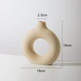 HULIANFU Nordic Vase Circular Hollow Ceramic Donuts Flower Pot Home Living Room Decoration Accessories Interior Office Desktop Decor Gift