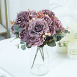HULIANFU 2023 Beautiful Hydrangea Roses Artificial Flowers for Home Wedding Decorations High Quality Autumn Bouquet Mousse Peony Fake Flower