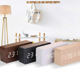 HULIANFU USB/AAA  Clocks LED Wooden Alarm Clock Watch Table Voice Control Digital Wood Despertador Electronic Desktop Table Decor