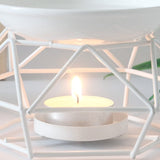 HULIANFU Metal Aromatic Oil Burner Geometric Ceramic Essential Oil Tealight Candle Holder Wax Melt Warmer Aroma Diffuser Lamp