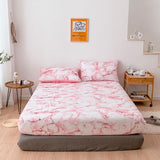 HULIANFU Nordic Mirco Fiber Marble Print Fitted Bed Sheet Single Elastic Band Double Bed Linen Home Soft Comfortable King Size Bedsheet