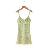 Hulianfu New Casual Chic Floral Print Sling Mini Dress Women Holiday Bow V-neck Dress Summer Sexy Backless Ladies Dresses