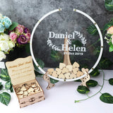 HULIANFU Personalized Acrylic round wedding guest book alternative,Acrylic drop top,Circle wood wedding guest book,wedding name sign,