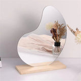 HULIANFU Makeup Mirror Ins Irregular Acrylic Decorative Mirror Wooden Base Cosmetic de maquillaje Beauty Tools Korean style