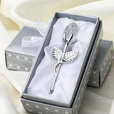 HULIANFU Valentines Day Gift Crystal Glass Rose Artificial Flower Silver Gold Rod Rose Flower for Girlfriend Wedding Gifts for Guest