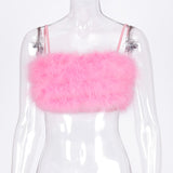 Hulianfu fake fur patchwork sleeveless tube sexy crop tops autumn winter women pink streetwear pur outfits camis