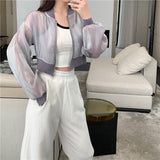 Hulianfu Jackets Women Cropped Thin Summer Zipper Pure Color Cool Simple Outwear Sun Protection Outdoor Fashion Ladies Leisure Popular