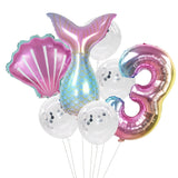 HULIANFU Little Mermaid Party Balloons 32inch Number Foil Balloon Kids Birthday Party Decoration Supplies Baby Shower Decor Helium Globos