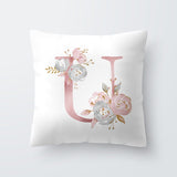 HULIANFU Pink Letter Decorative Floral Pillow Gold Alphabet Cushion for Sofa Polyester Pillowcase Decoration Salon