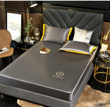 HULIANFU  WOSTAR Luxury ice silk fabrics elastic fitted sheet summer solid bedding mattress protector cover queen king size bed sheet set
