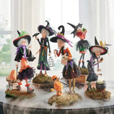 HULIANFU New Halloween Witch Doll Figure Statue Resin Pumpkin Elegant Mini Witch Sculpture Decoration Party Decor Home Desktop Ornaments