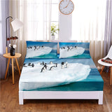 HULIANFU Seafloor Animals Digital Printed 3pc Polyester  Fitted Sheet Mattress Cover Four Corners with Elastic Band Bed Sheet Pillowcases