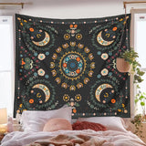 HULIANFU Moon Phase Tapestry Wall Hanging Botanical Celestial Floral Wall Tapestry Hippie Flower Wall Carpets Dorm Decor Starry SkyCarpet