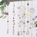 HULIANFU Metallic Hoop Moon Suncatcher Ornament Wind Chimes Crystal Prisms Hanging Rainbow Chaser Window Curtains Pendant Home Decor Gift
