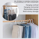 HULIANFU Stainless Steel Hangers Storage Tie Clips Multi-function 5 Layers Clothes Pants Rack Jeans Drying Rack Double Hooks Save Space