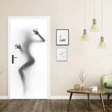 HULIANFU Modern PVC Door Sticker Self Adhesive Vinyl Silver Water Wave Pattern Waterproof Wall Sticker Home Decor Wallpaper