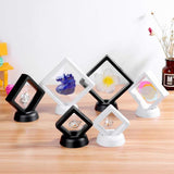 HULIANFU Square 3D Floating Jewelry Coin Display Frame Holder Box Case Stand Home Decorations  Jewelry Display Stand Ring Pendant Holder