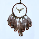 HULIANFU Original silver gray dream catcher 2 ring Indian feather hanging art gifts to bestie friends creative valentine's day gifts