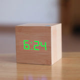 HULIANFU New Qualified Digital Wooden LED Alarm Clock Wood Retro Glow Clock Desktop Table Decor Voice Control Snooze Function Desk Tools