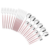 HULIANFU Pink Gold Cutlery Set Stainless Steel Dinnerware Set 24Pcs Knives Forks Coffee Spoons Flatware Set Kitchen Dinner Tableware Set